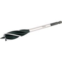Draper Expert auger bit, 19 x 165mm, silver shaft, black 4-fluted spiral tip, hex shank.