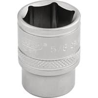 Silver Draper Expert 6 Point Imperial Socket, 3/8" Sq. Dr., 5/8" with knurled grip and engraved size markings.