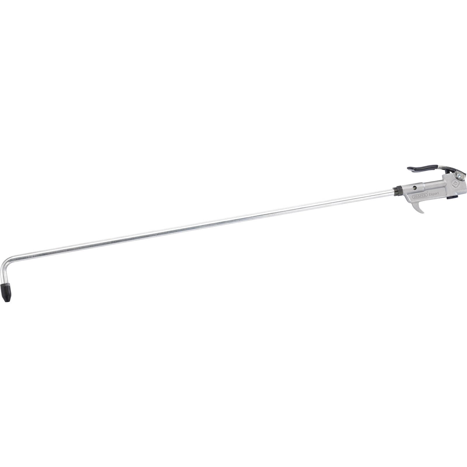 Right angle air blow gun with a 560mm long silver metal body, featuring a black rubber nozzle and a trigger mechanism for easy operation.