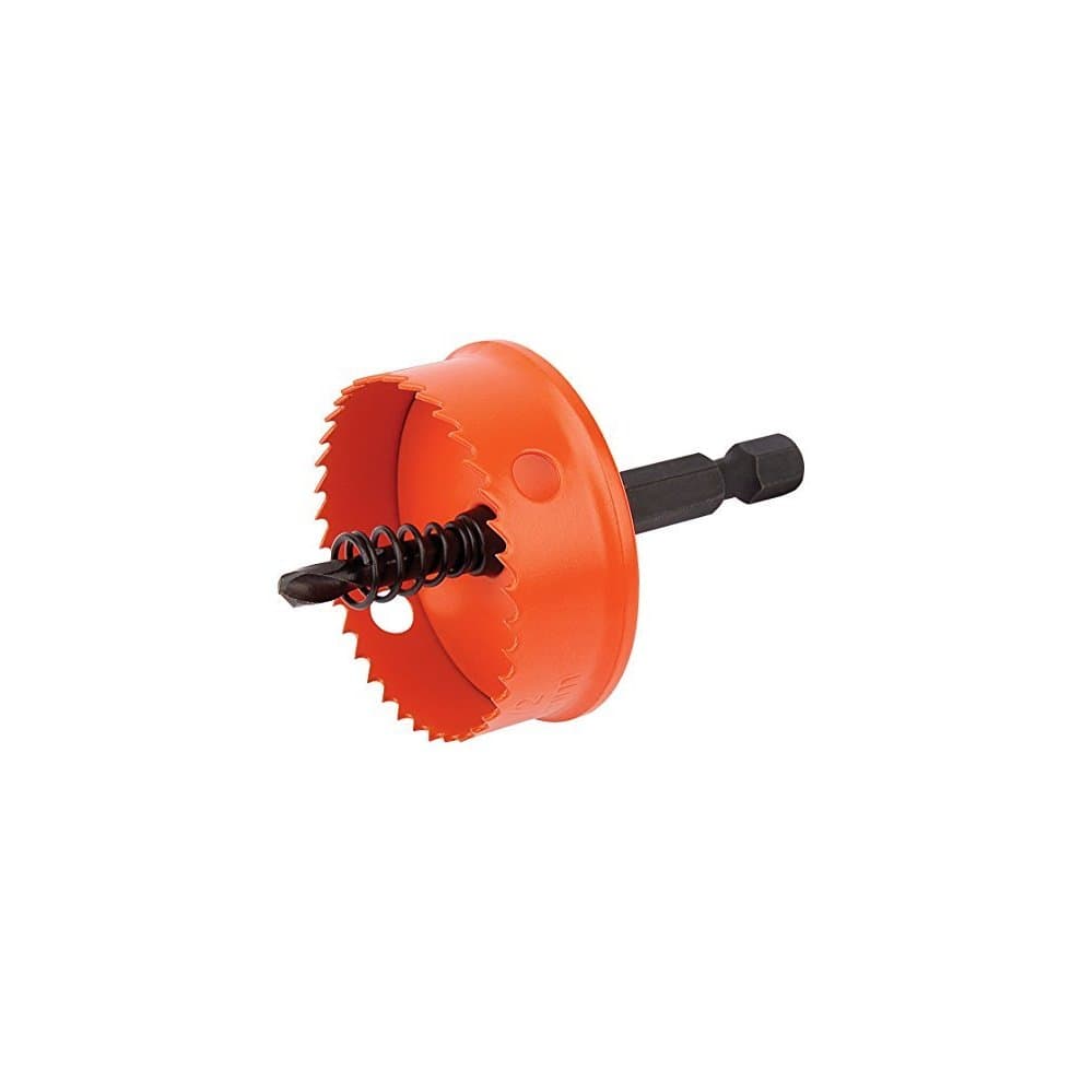 Draper Expert 34989 38mm bi-metal hole saw in bright orange with a serrated edge and integrated black arbor for easy attachment to drills.
