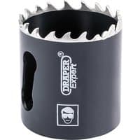 Black Draper Expert cobalt hole saw, 40mm, with sharp serrated edge and branded logo on the side.