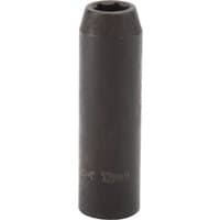 Black Draper Expert deep impact socket, 1/2" square drive, 12mm size, cylindrical shape with hexagonal opening.