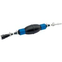 Black and blue Draper Expert Diesel Priming Pump with rubber bulb and metal connectors on both ends.