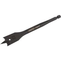 Draper Expert 22mm flat wood bit, black steel with pointed tip and hex shank, engraved with brand name.