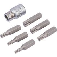 Draper Expert 7-piece TX-STAR bit set with silver hex bits and a 3/8" square drive bit holder.