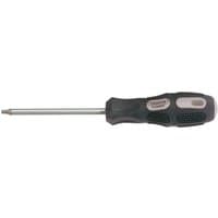 Black and silver Draper TX-STAR driver, T25 x 100mm, with ergonomic handle and long metal shaft.
