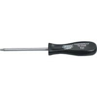 Black-handled Draper TX-STAR T27T screwdriver with 100mm metal shaft and security tip.