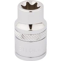 Silver Draper TX-STAR socket, 3/8" square drive, E11, with knurled grip and polished finish.