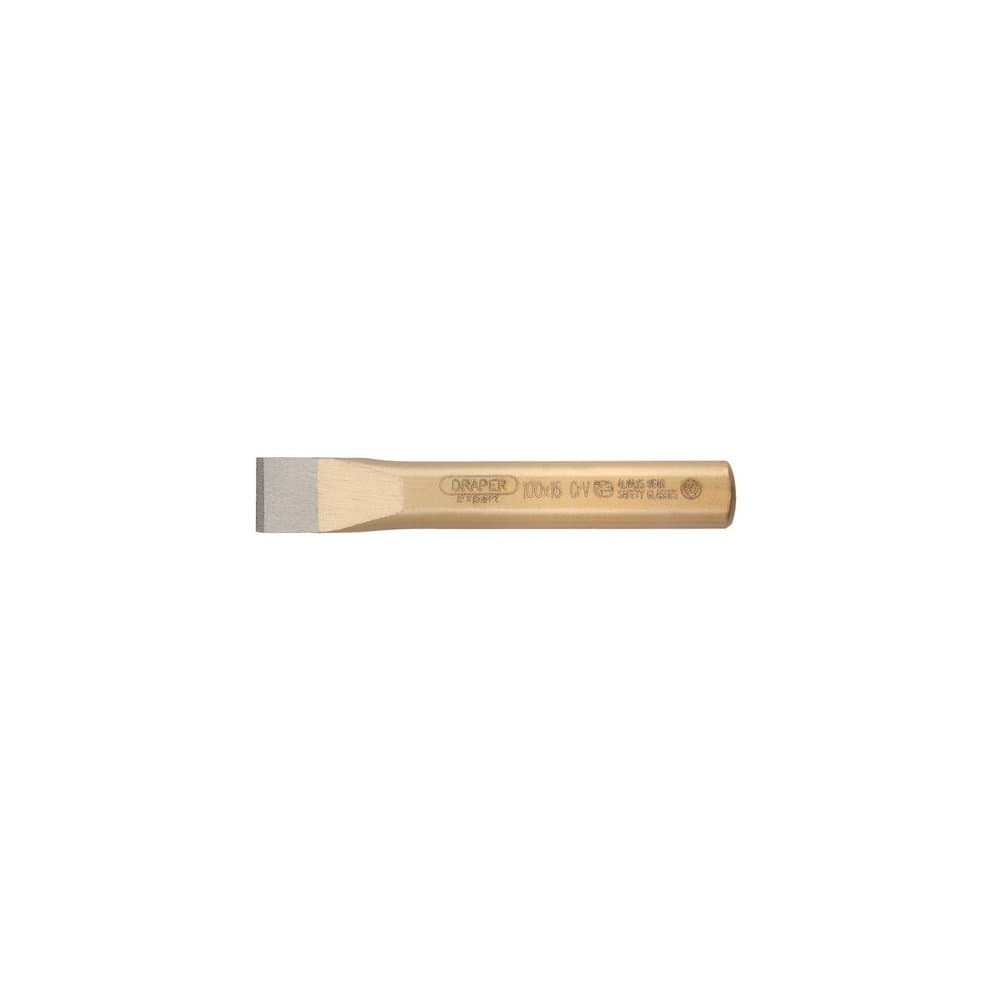 Flat cold chisel with a 16mm wide steel blade and a wooden handle, featuring engraved branding and a polished finish for durability and precision.