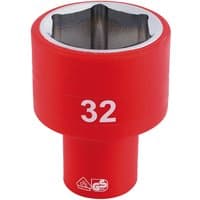 Red Draper Expert VDE socket, 1/2" square drive, 32mm size, with white numbering and insulated design.