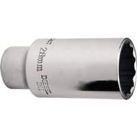 Silver Draper Expert diesel injector socket, 1/2" square drive, 28mm, with smooth cylindrical body and engraved text.