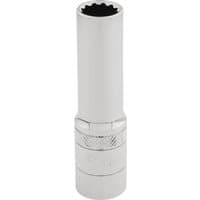 Silver Draper Expert HI-TORQ 12 Point Deep Socket, 3/8" square drive, 10mm, with knurled grip and polished finish.
