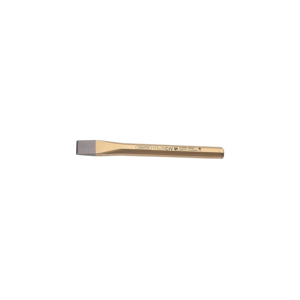 Draper Expert 20mm x 175mm octagonal flat cold chisel with a steel blade and a polished finish, featuring a flat cutting edge and engraved branding along the handle.