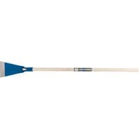 Draper Expert scraper and root digger with blue metal head and long wooden shaft.