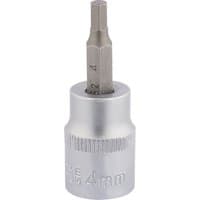 Silver Draper Expert socket with 4mm hexagonal bit, 3/8" square drive, engraved size markings on the side.