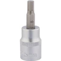 Silver Draper Expert socket with 5mm hexagonal bit, 3/8" square drive, knurled grip, and engraved size marking.