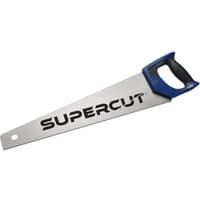 Handsaw with silver blade, black and blue handle, "SUPERCUT" text, 550mm length, 11TPI/12PPI teeth.