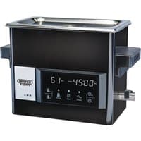 Black Draper Expert ultrasonic cleaning tank, 27L, with digital display, control buttons, and stainless steel lid.