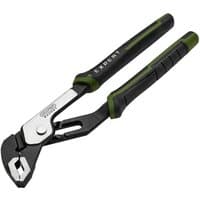 Black and silver Draper Expert water pump pliers with green-accented ergonomic handles.