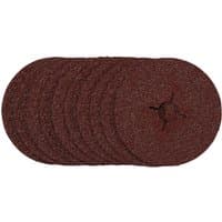 Draper Fibre Sanding Discs, 115mm, 24 Grit, dark brown, circular, pack of 10 stacked with central hole.
