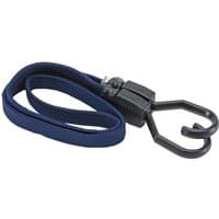 Blue Draper flat bungee, 800mm, with black plastic hooks and adjustable buckle.