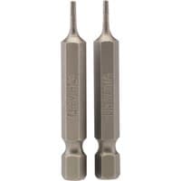 Draper hexagonal insert bits, 1.5mm, 1/4" hex, 50mm long, silver, pack of 2, with engraved branding on the sides.