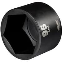 Black Draper Hi-Torq deep impact socket, 1-inch square drive, 95mm length, with white size marking on side.