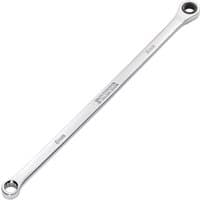 Silver Draper Hi Torq extra long double ring ratchet spanner with engraved branding and polished finish.