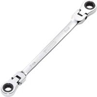 Silver Draper Hi Torq flexible double ratchet ring spanner with pivoting ends and engraved measurements.