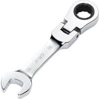 Silver Draper 10mm stubby spanner with flexible head and Hi-Torq® ratchet, compact design with open and ring ends.