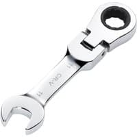 Silver Draper Hi-Torq stubby spanner, 11mm, with flexible head and ratchet, compact design with polished finish.