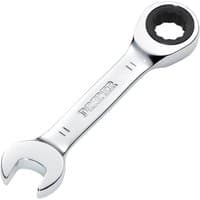 Silver Draper Hi-Torq® 11mm stubby ratchet combination spanner with open-end and ratcheting box-end design.