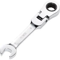 Silver Draper Hi-Torq stubby spanner with flexible head and combination ratchet, featuring open and ring ends.
