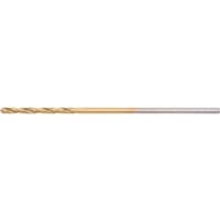 Titanium-coated HSS drill bit, 1.0mm, with a gold tip and silver shank, by Draper.
