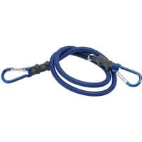 Blue Draper Karabiner Bungee, 1000mm, with metal carabiner clips on each end and a coiled elastic cord.