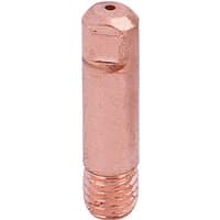 Copper-colored MIG torch tip with threaded base, cylindrical shape, and 1.0mm nozzle, pack of 5 by Draper.