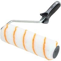 Draper medium pile paint roller with white polyester cover, orange stripes, and black soft grip handle, 9in/230mm.