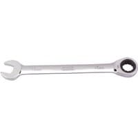 Silver Draper 15mm ratcheting combination spanner with open-end and ring ratchet on opposite ends.