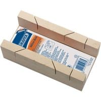 Wooden Draper Mitre Box with angled slots for precise cutting, includes product label inside.