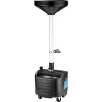 Black Draper mobile waste oil drain collector with large funnel, adjustable tube, and wheeled base.