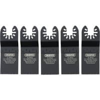 Draper Multi-Tool Plunge Cutter set, five black blades with serrated edges and branded text on each blade.