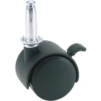 Black Draper nylon castor with brake, 40mm diameter, metal stem, and textured brake lever.