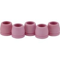 Pink ceramic shrouds for plasma cutter, cylindrical shape, pack of five, designed for Draper Stock No. 03357.