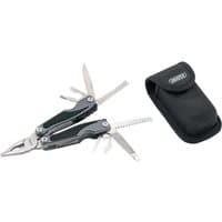 Draper PMT9 Pocket Multi Tool Pliers with silver blades, black handles, and black carrying pouch.