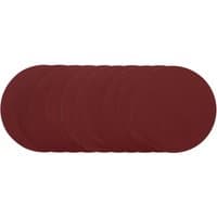 Red Draper sanding discs, 200mm, 240 grit, pack of 10, stacked with smooth surface for fine sanding tasks.