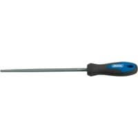 Draper 200mm round file with black and blue soft grip handle, designed for engineering tasks.
