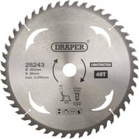Silver Draper TCT circular saw blade, 305 x 30mm, 48 teeth, with printed specifications and directional arrow.