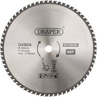 Draper TCT circular saw blade, 355mm diameter, 66 teeth, silver with black text and logo, central hole.