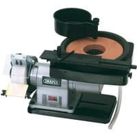 Draper wet and dry bench grinder, 350W, with a gray body, black base, and circular grinding wheel.