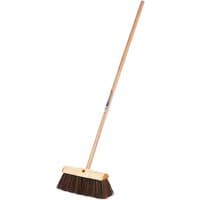 Draper Yard Broom, 330mm with wooden handle and stiff brown bristles.